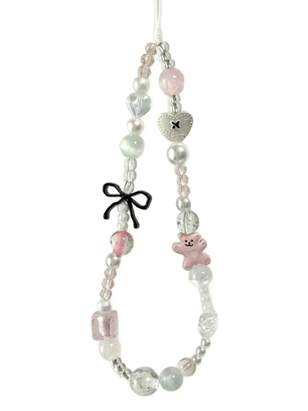 Bear and Bows Jewels Beaded Wrist Phone Strap